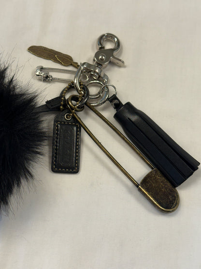Upcrafted Coach Bag Charm Cluster | Repurposed Coach Tassel, Hangtag, Faux Fur Pom Pom, Feather & Safety Pin Charms