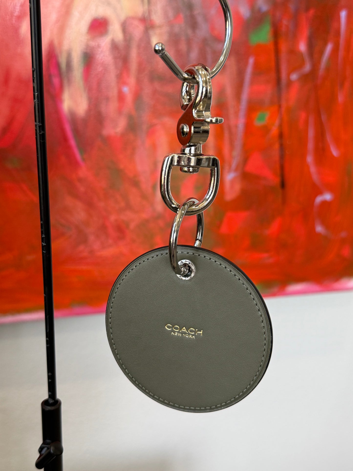 One-of-a-Kind Upcrafted Coach Coaster Bag Charm | Olive Leather with T-Rex Patch