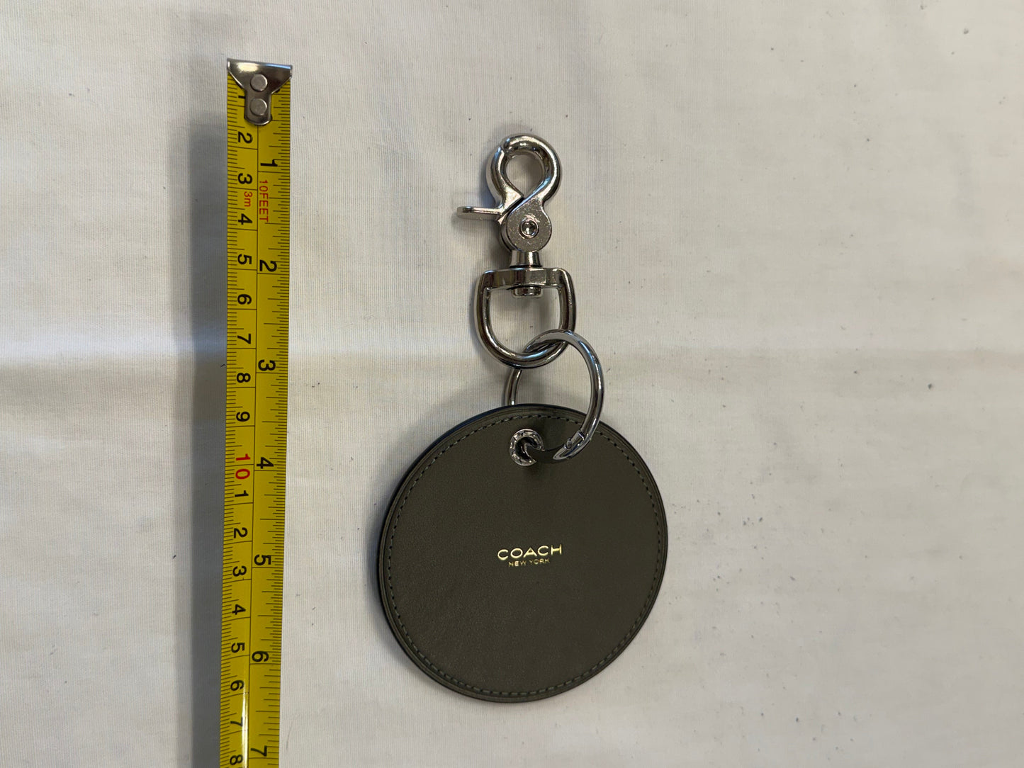 One-of-a-Kind Upcrafted Coach Coaster Bag Charm | Olive Leather with T-Rex Patch