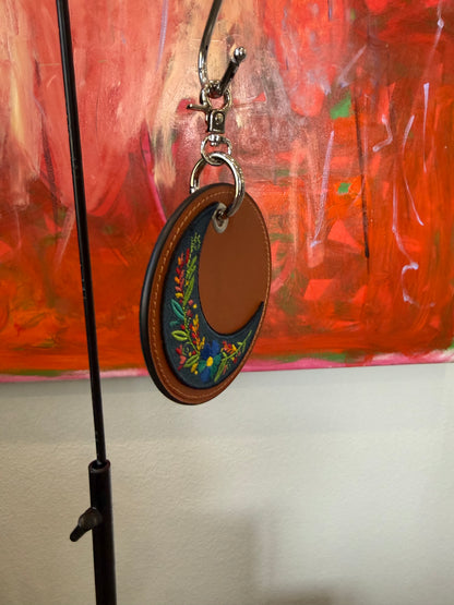 Repurposed Coach Coaster Bag Charm | Orange Leather with Moon Patch