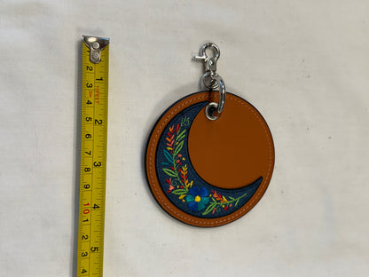 Repurposed Coach Coaster Bag Charm | Orange Leather with Moon Patch