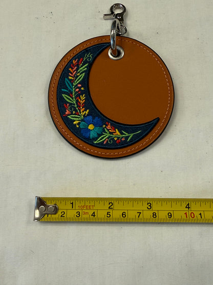 Repurposed Coach Coaster Bag Charm | Orange Leather with Moon Patch