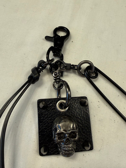 Upcrafted Bag Charm Cluster | Repurposed Leather Cord/Tassel, Skull Charm & XL Safety Pin