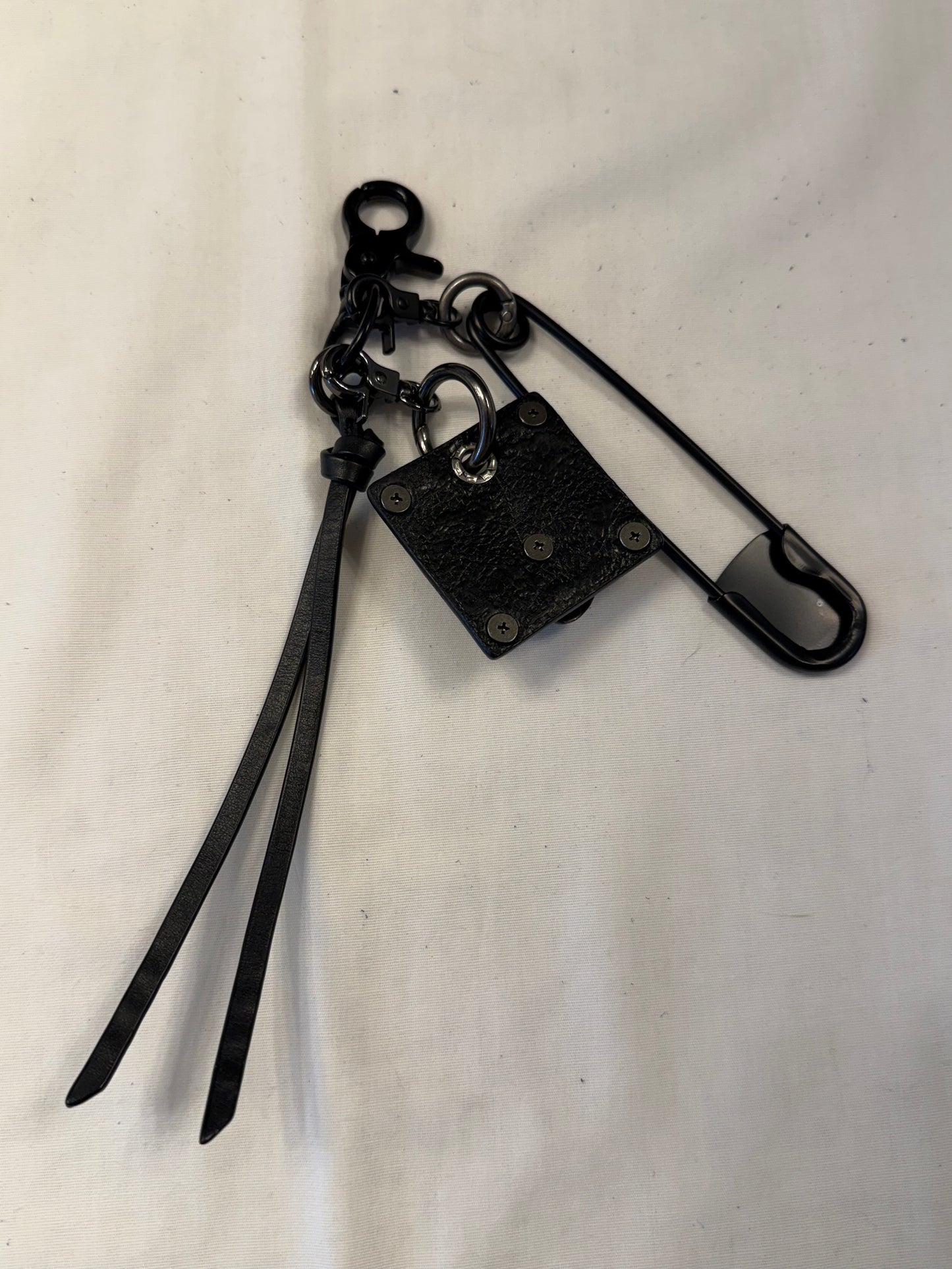 Upcrafted Bag Charm Cluster | Repurposed Leather Cord/Tassel, Skull Charm & XL Safety Pin