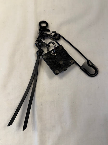 Upcrafted Bag Charm Cluster | Repurposed Leather Cord/Tassel, Skull Charm & XL Safety Pin
