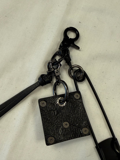 Upcrafted Bag Charm Cluster | Repurposed Leather Cord/Tassel, Skull Charm & XL Safety Pin