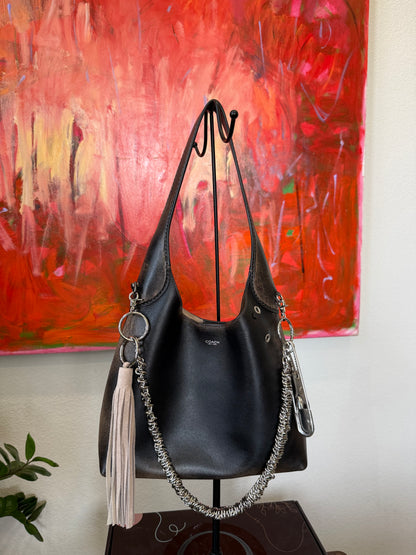 One-of-a-Kind Heavy Bag Chain with Upcrafted Coach Charm & Handcrafted Suede Tassel | Silver Tone Hardware