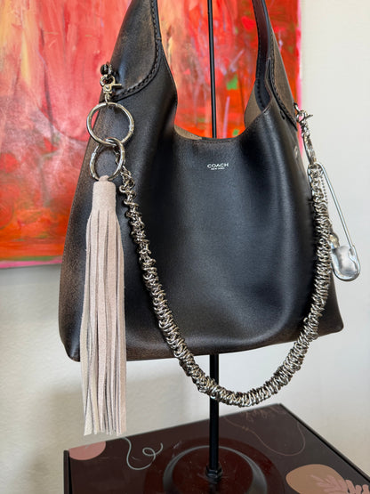 One-of-a-Kind Heavy Bag Chain with Upcrafted Coach Charm & Handcrafted Suede Tassel | Silver Tone Hardware