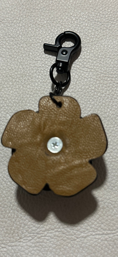 Handmade Repurposed Coach Leather Tea Rose Key Chain – Black & Blue | Skull Center | Black Hardware