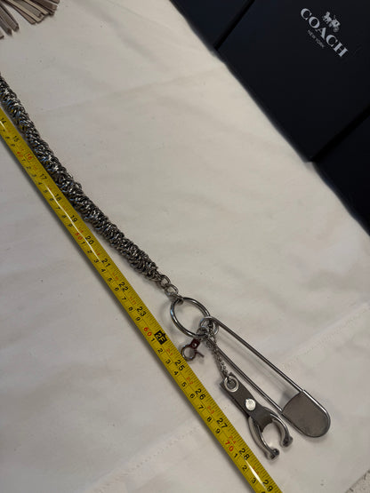 One-of-a-Kind Heavy Bag Chain with Upcrafted Coach Charm & Handcrafted Suede Tassel | Silver Tone Hardware