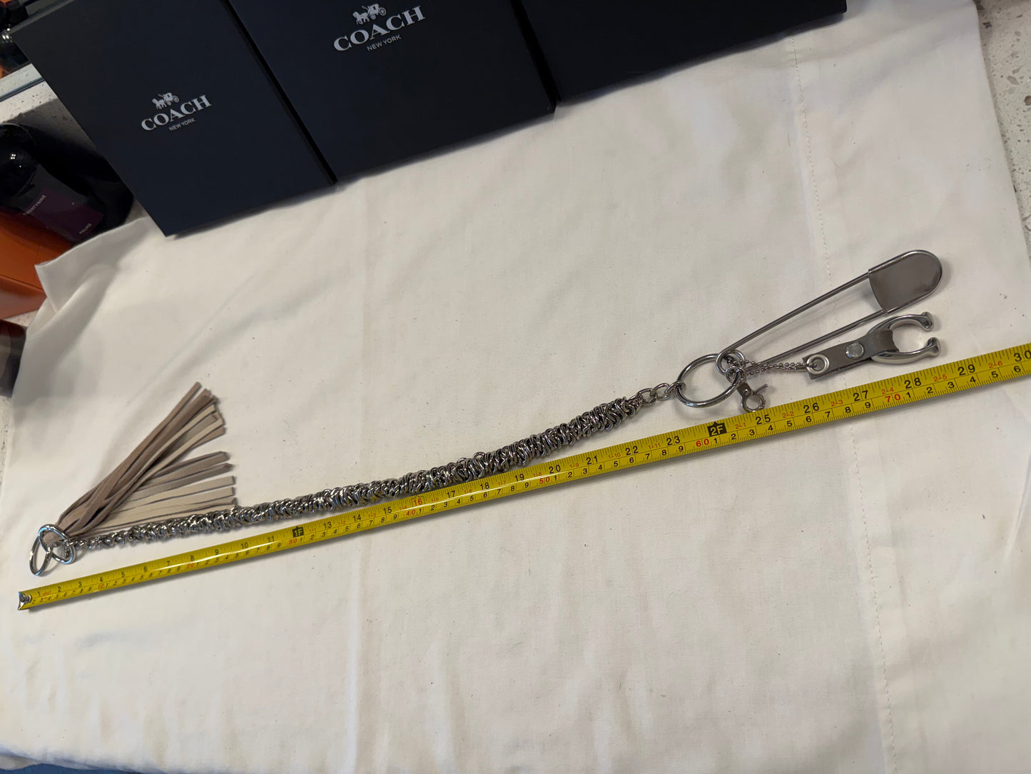 One-of-a-Kind Heavy Bag Chain with Upcrafted Coach Charm & Handcrafted Suede Tassel | Silver Tone Hardware