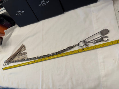 One-of-a-Kind Heavy Bag Chain with Upcrafted Coach Charm & Handcrafted Suede Tassel | Silver Tone Hardware