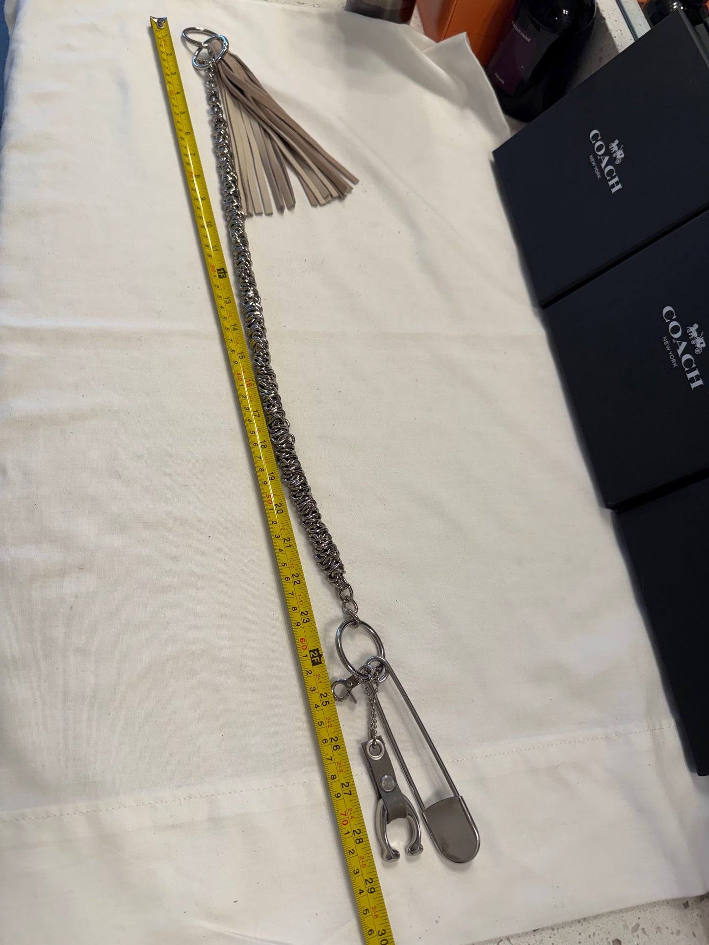 One-of-a-Kind Heavy Bag Chain with Upcrafted Coach Charm & Handcrafted Suede Tassel | Silver Tone Hardware