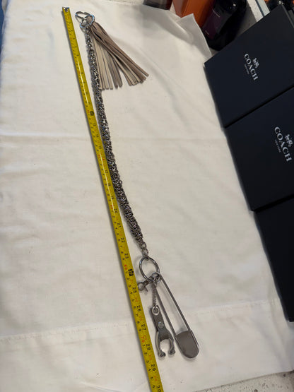 One-of-a-Kind Heavy Bag Chain with Upcrafted Coach Charm & Handcrafted Suede Tassel | Silver Tone Hardware