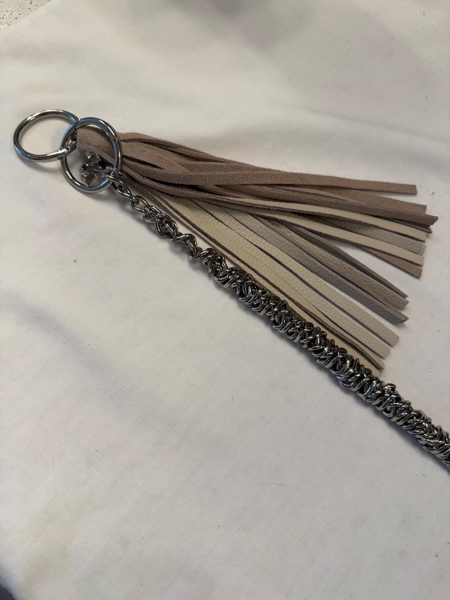 One-of-a-Kind Heavy Bag Chain with Upcrafted Coach Charm & Handcrafted Suede Tassel | Silver Tone Hardware