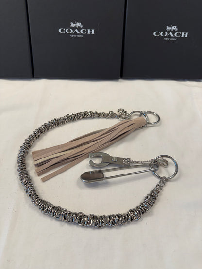 One-of-a-Kind Heavy Bag Chain with Upcrafted Coach Charm & Handcrafted Suede Tassel | Silver Tone Hardware