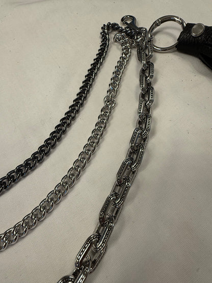 One-of-a-Kind Silver-Tone Three-Tier Bag Chain | Black Pebbled Leather Tassel, Ball Chain & XL Safety Pin