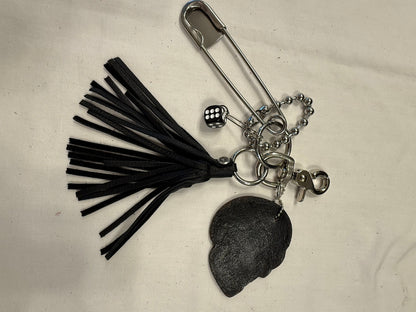 Ships 10.13.26 Bag Charm Cluster | Distressed KMM & Co. Leather Skull, Black Leather Tassel & Silver Hardware