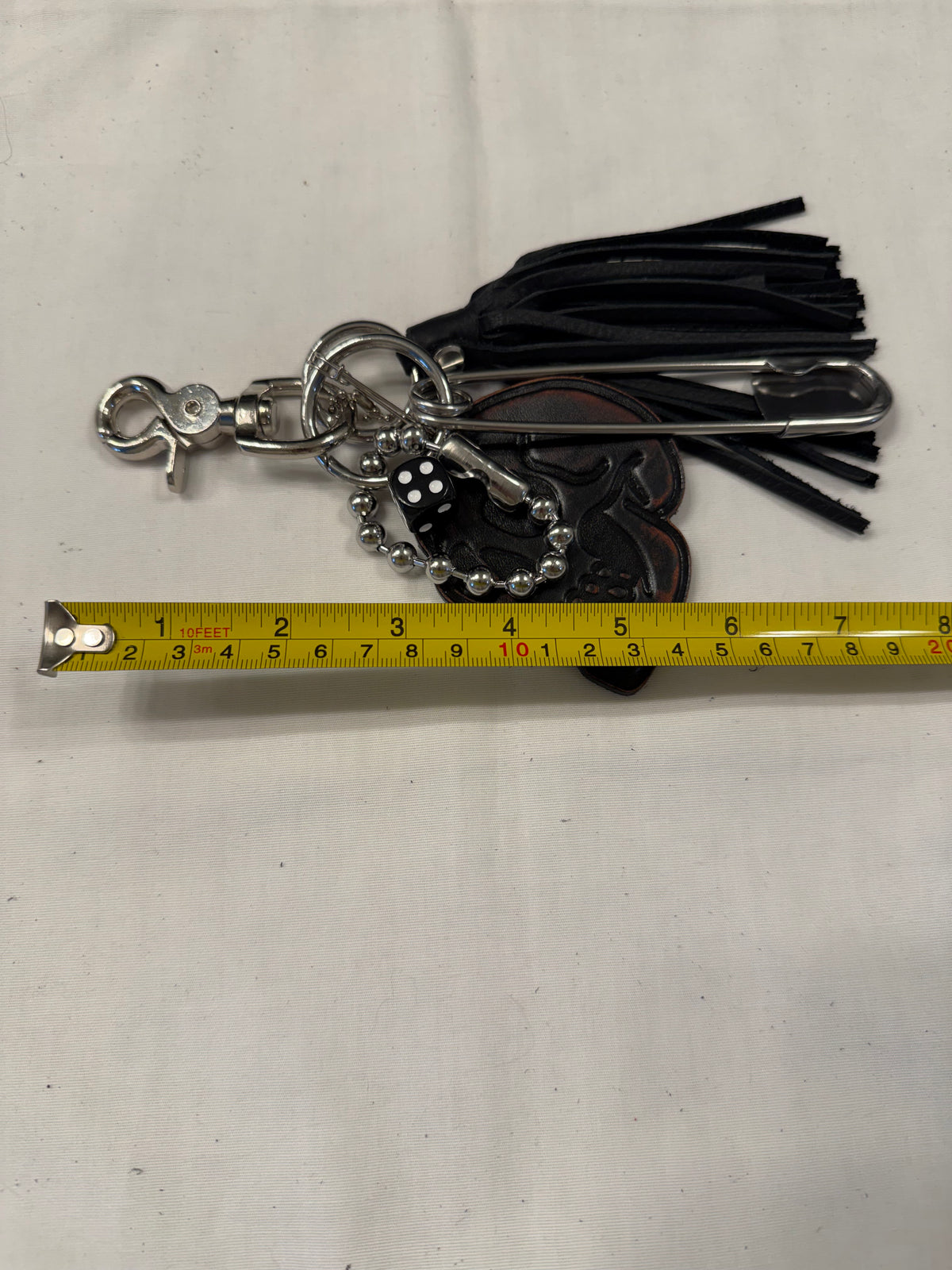 Ships 10.13.26 Bag Charm Cluster | Distressed KMM & Co. Leather Skull, Black Leather Tassel & Silver Hardware