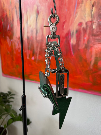 One-of-a-Kind Upcrafted Coach Bag Charm Cluster | Re(Loved) Lightning Bolt, Card Pouch & Silver Coach Hangtag