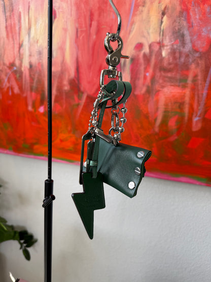 One-of-a-Kind Upcrafted Coach Bag Charm Cluster | Re(Loved) Lightning Bolt, Card Pouch & Silver Coach Hangtag