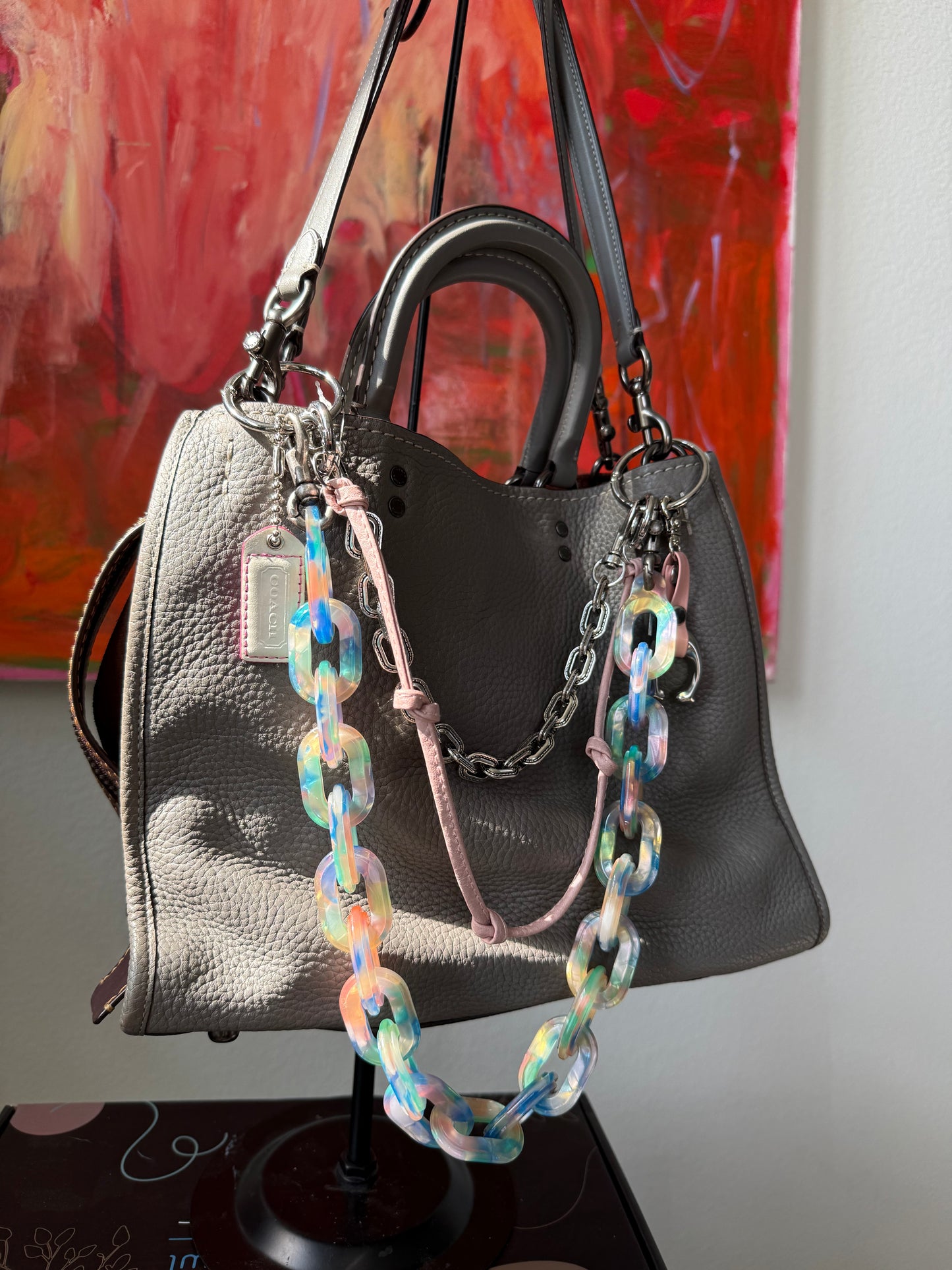 One-of-a-Kind Upcrafted Three-Tier Bag Chain | Coach Resin Link Chain, Repurposed Coach "C" Charms & Signature Hangtags