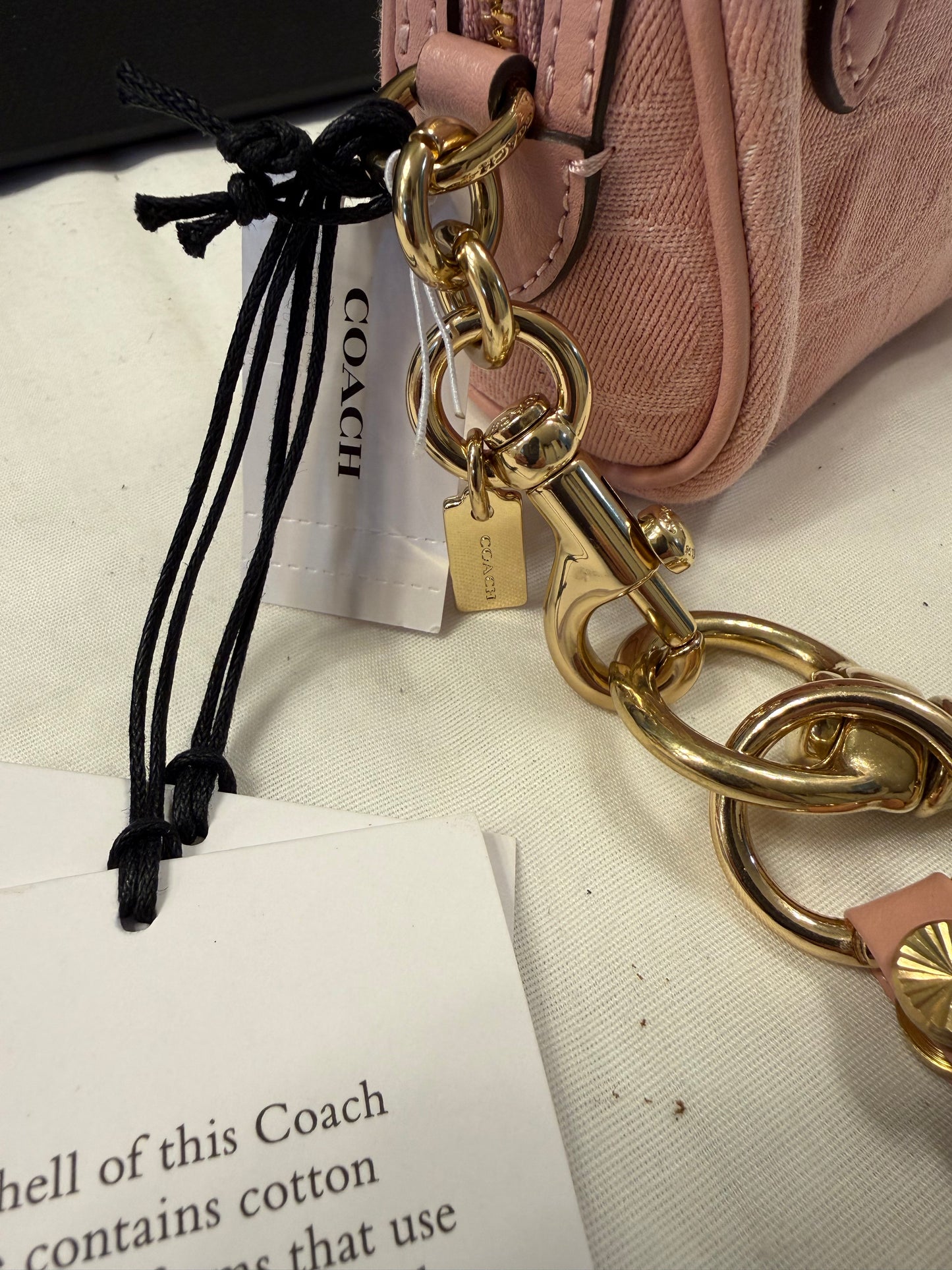 Repurposed Bag Charm Coach Signature Pink Jacquard Mini Rowan Bag Charm (NWT) | Repurposed Coach Tic Tac Toe "C" Charm