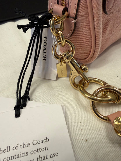 Repurposed Bag Charm Coach Signature Pink Jacquard Mini Rowan Bag Charm (NWT) | Repurposed Coach Tic Tac Toe "C" Charm