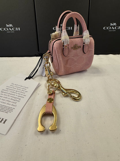 Repurposed Bag Charm Coach Signature Pink Jacquard Mini Rowan Bag Charm (NWT) | Repurposed Coach Tic Tac Toe "C" Charm