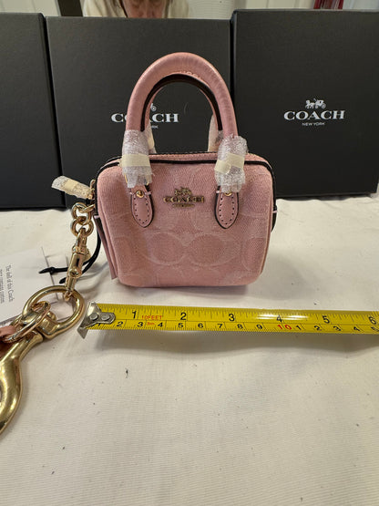 Repurposed Bag Charm Coach Signature Pink Jacquard Mini Rowan Bag Charm (NWT) | Repurposed Coach Tic Tac Toe "C" Charm