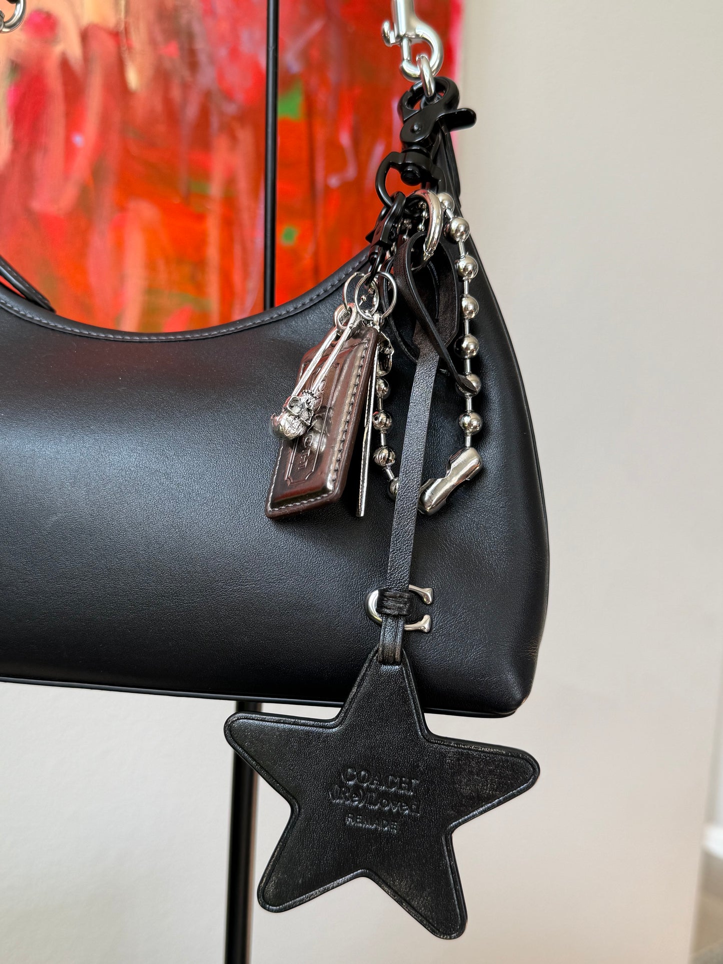Repurposed Coach Re(Loved) Leather Star Bag Charm Cluster – Silver & Black Hardware | One-of-a-Kind