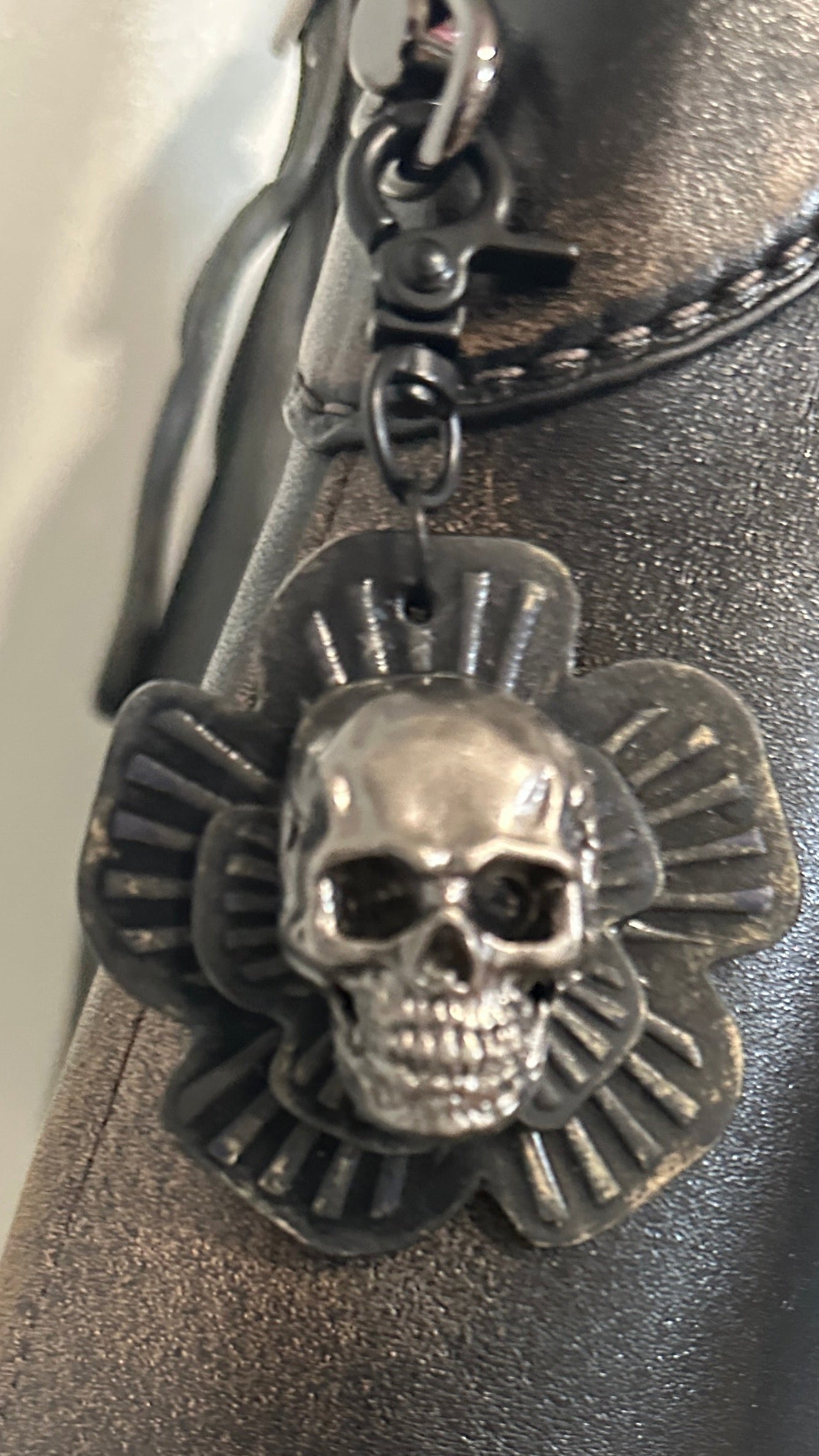 Repurposed Coach Leather Tea Rose Skull Bag Charm