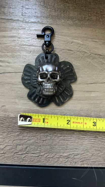 Repurposed Coach Leather Tea Rose Skull Bag Charm