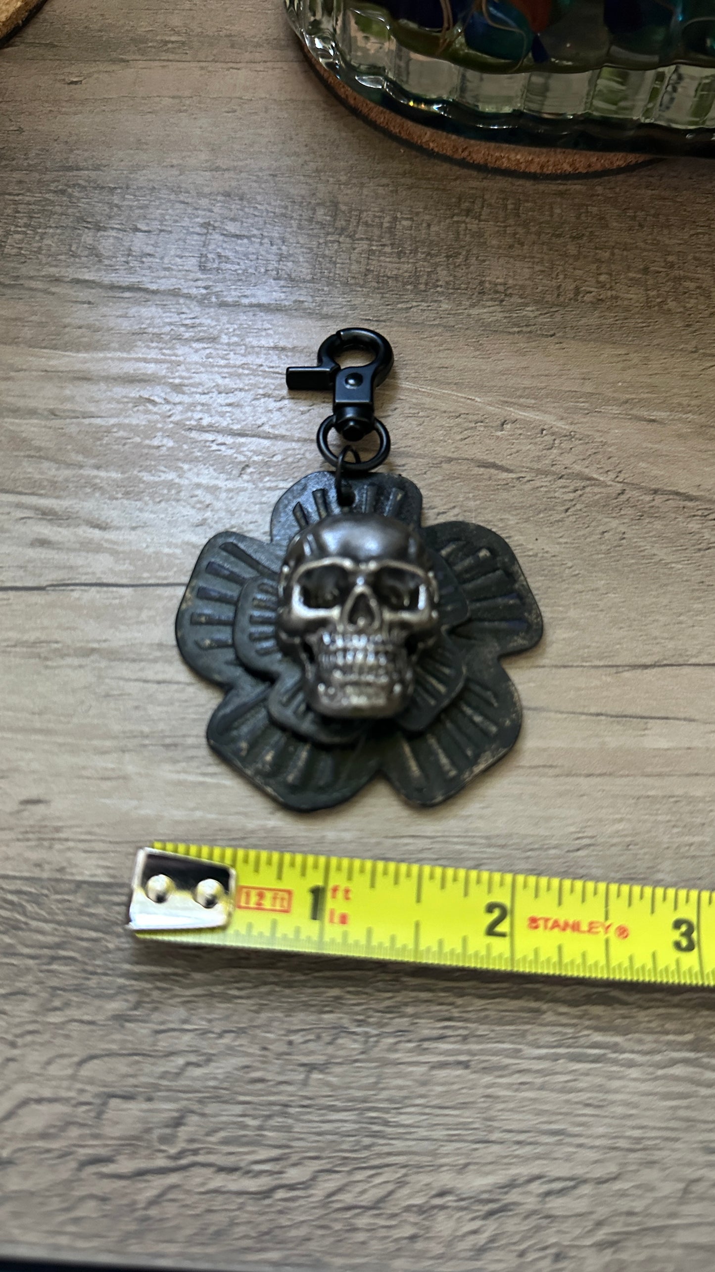 Repurposed Coach Leather Tea Rose Skull Bag Charm