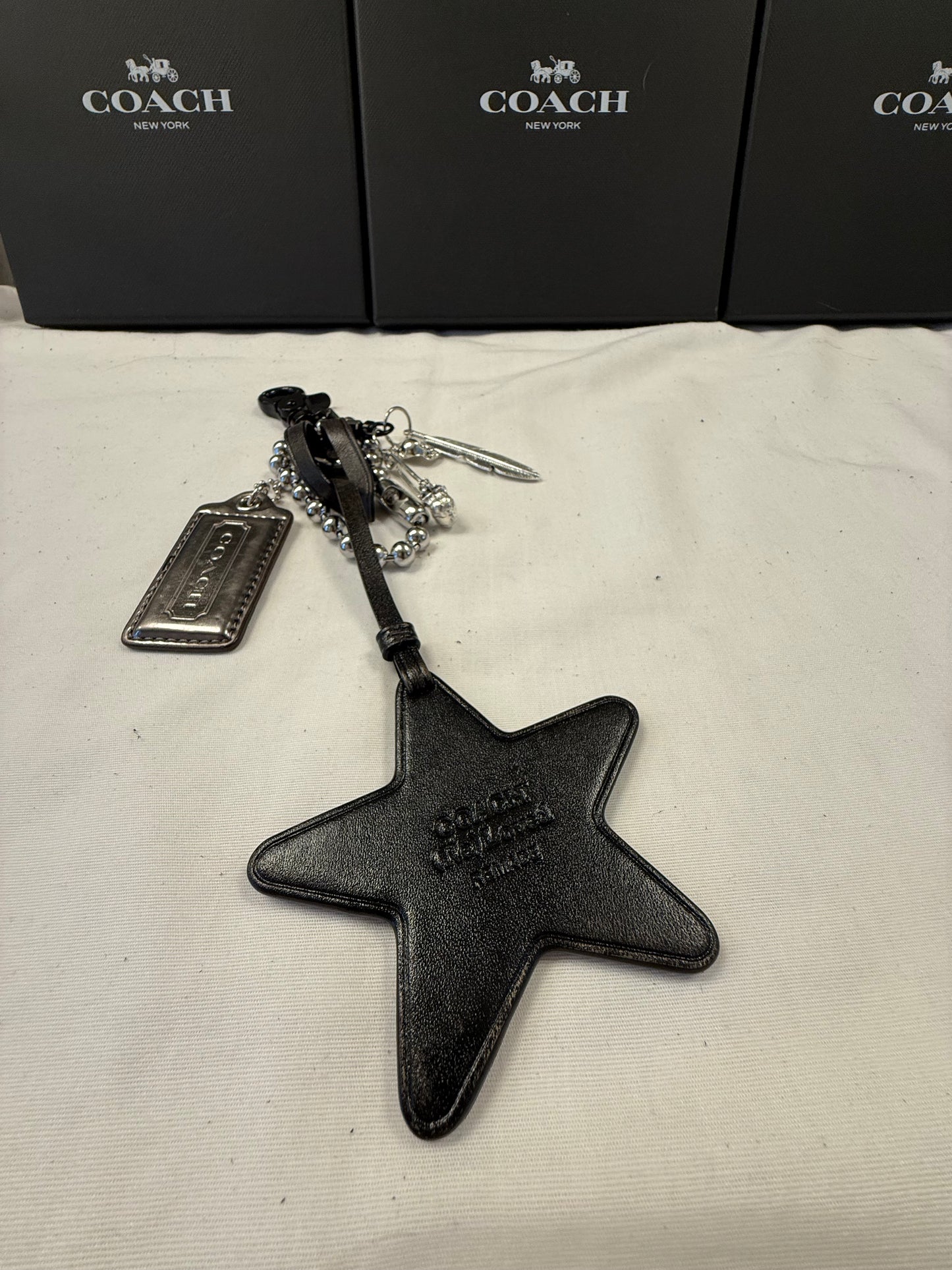 Repurposed Coach Re(Loved) Leather Star Bag Charm Cluster – Silver & Black Hardware | One-of-a-Kind