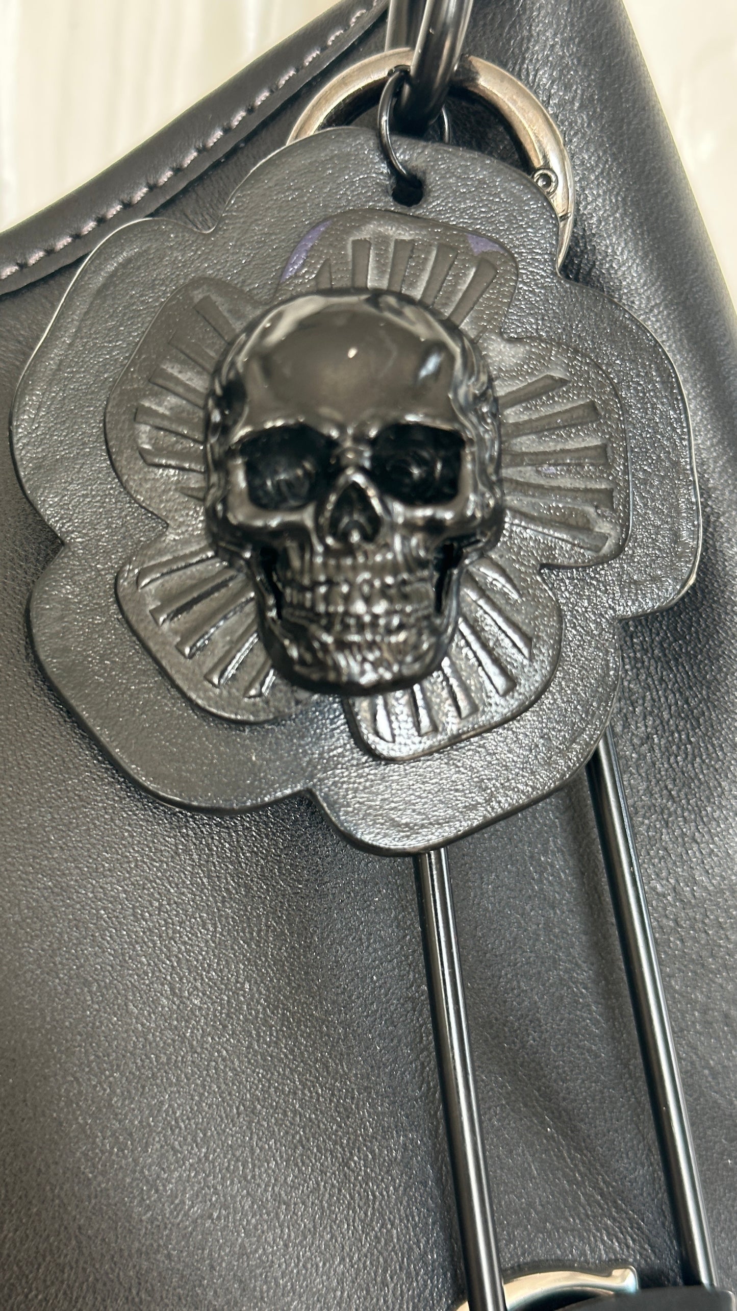 Repurposed Coach Black Tea Rose Skull Bag Charm