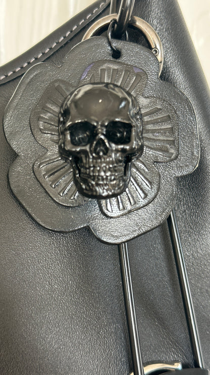 Repurposed Coach Black Tea Rose Skull Bag Charm
