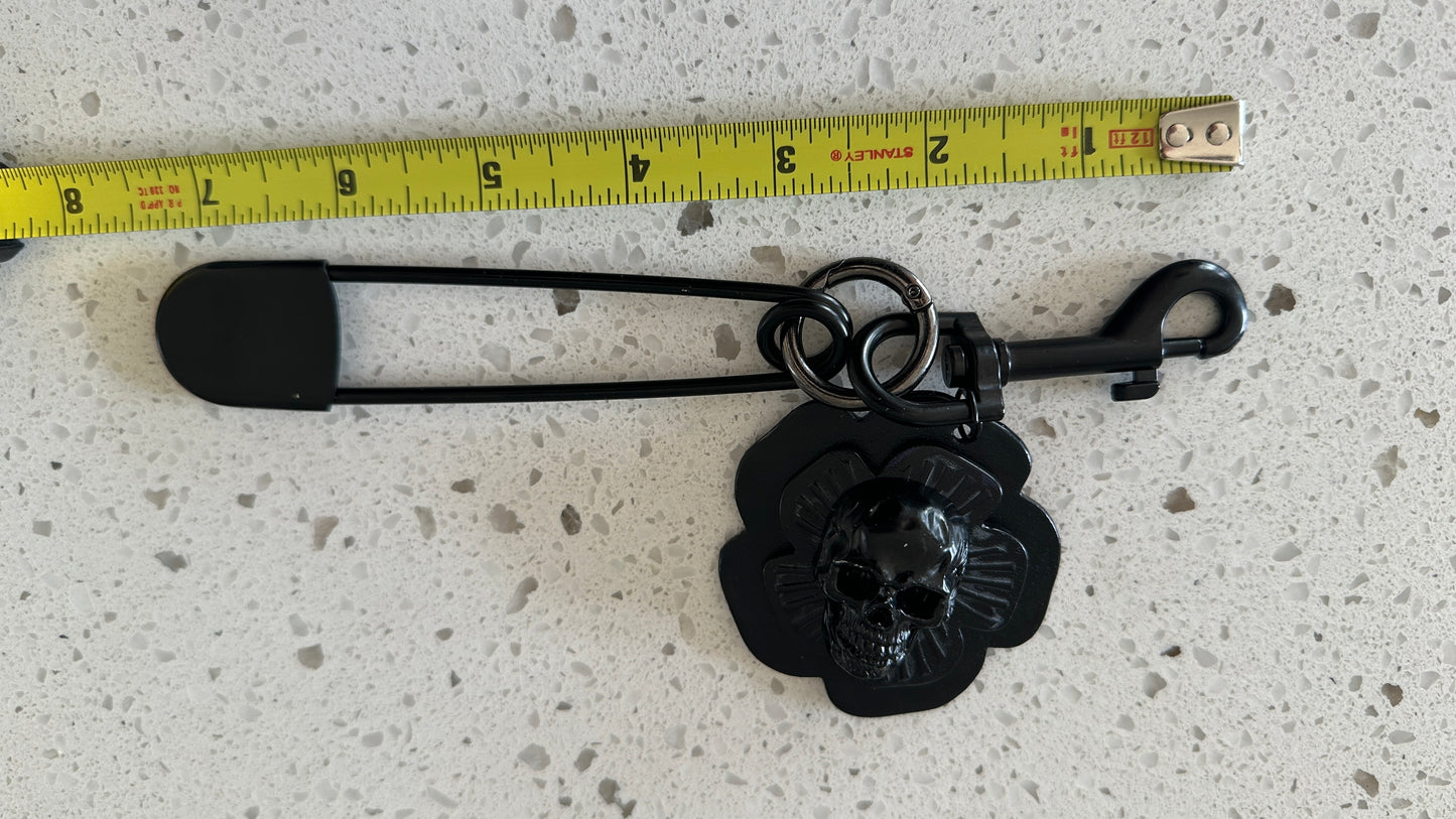 Repurposed Coach Black Tea Rose Skull Bag Charm