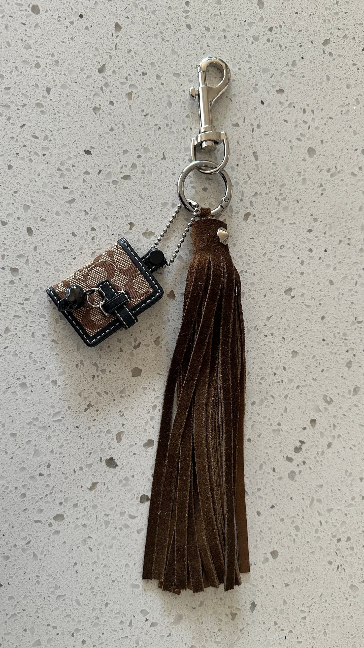 Repurposed Coach Signature “C” Photo Charm & Suede Tassel Bag Charm Cluster
