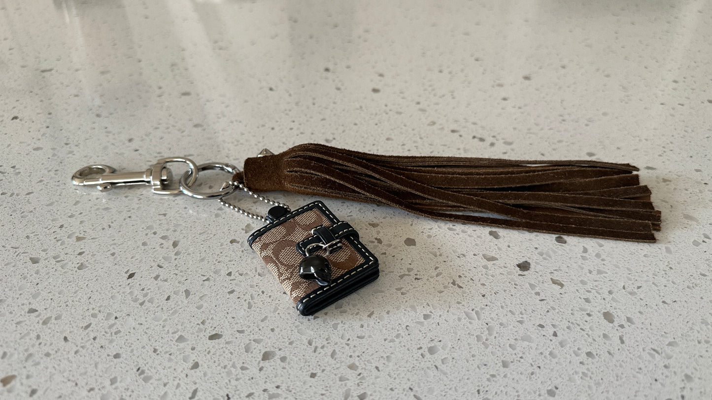 Repurposed Coach Signature “C” Photo Charm & Suede Tassel Bag Charm Cluster