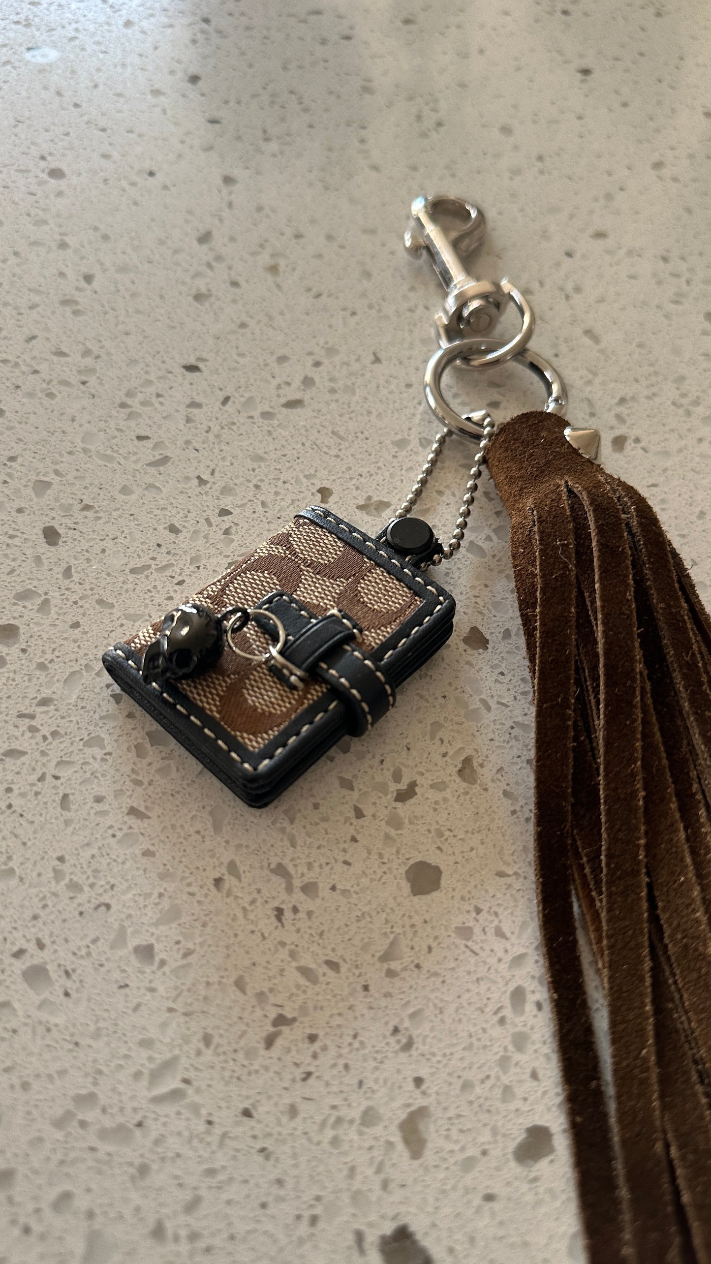 Repurposed Coach Signature “C” Photo Charm & Suede Tassel Bag Charm Cluster