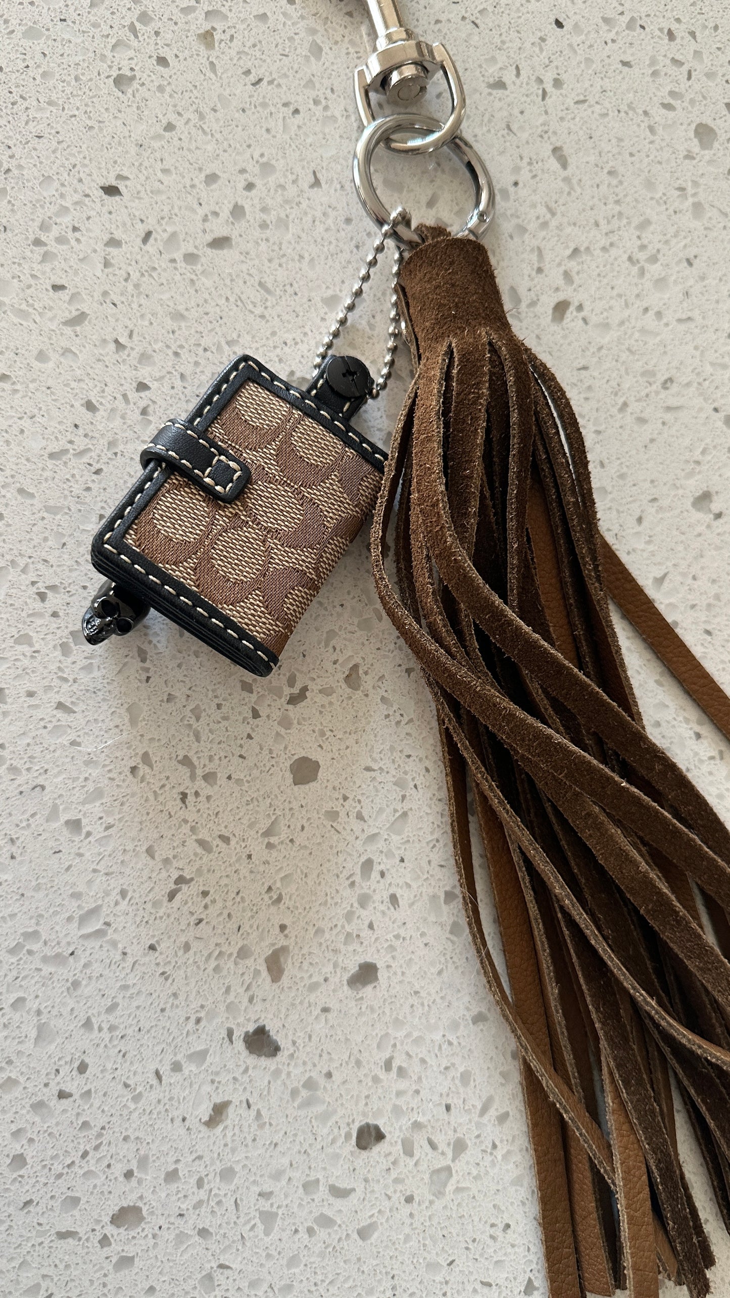 Repurposed Coach Signature “C” Photo Charm & Suede Tassel Bag Charm Cluster
