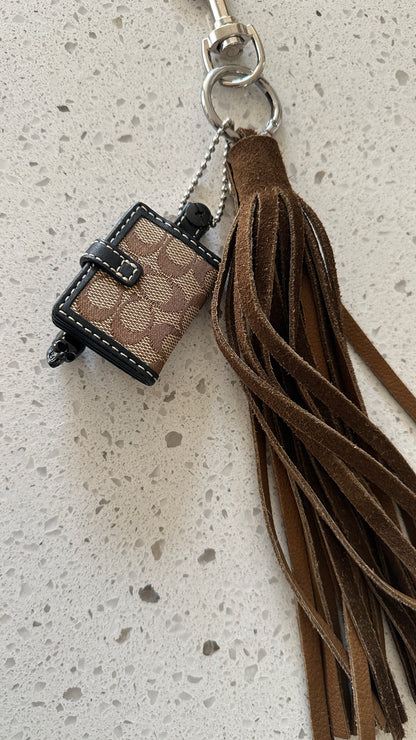 Repurposed Coach Signature “C” Photo Charm & Suede Tassel Bag Charm Cluster