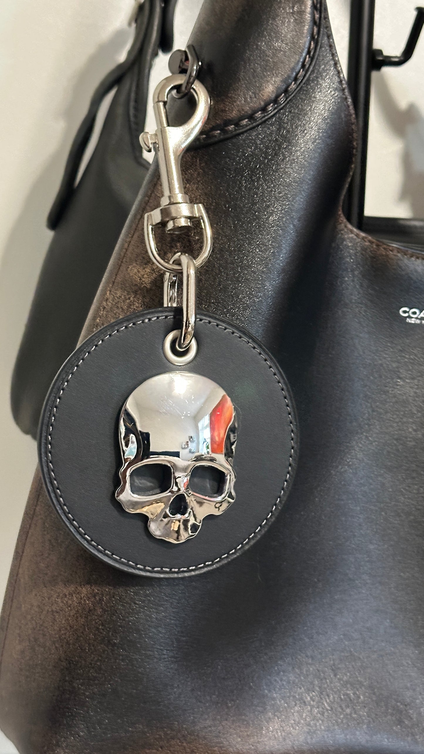 Repurposed Coach Leather Coaster Skull Bag Charm