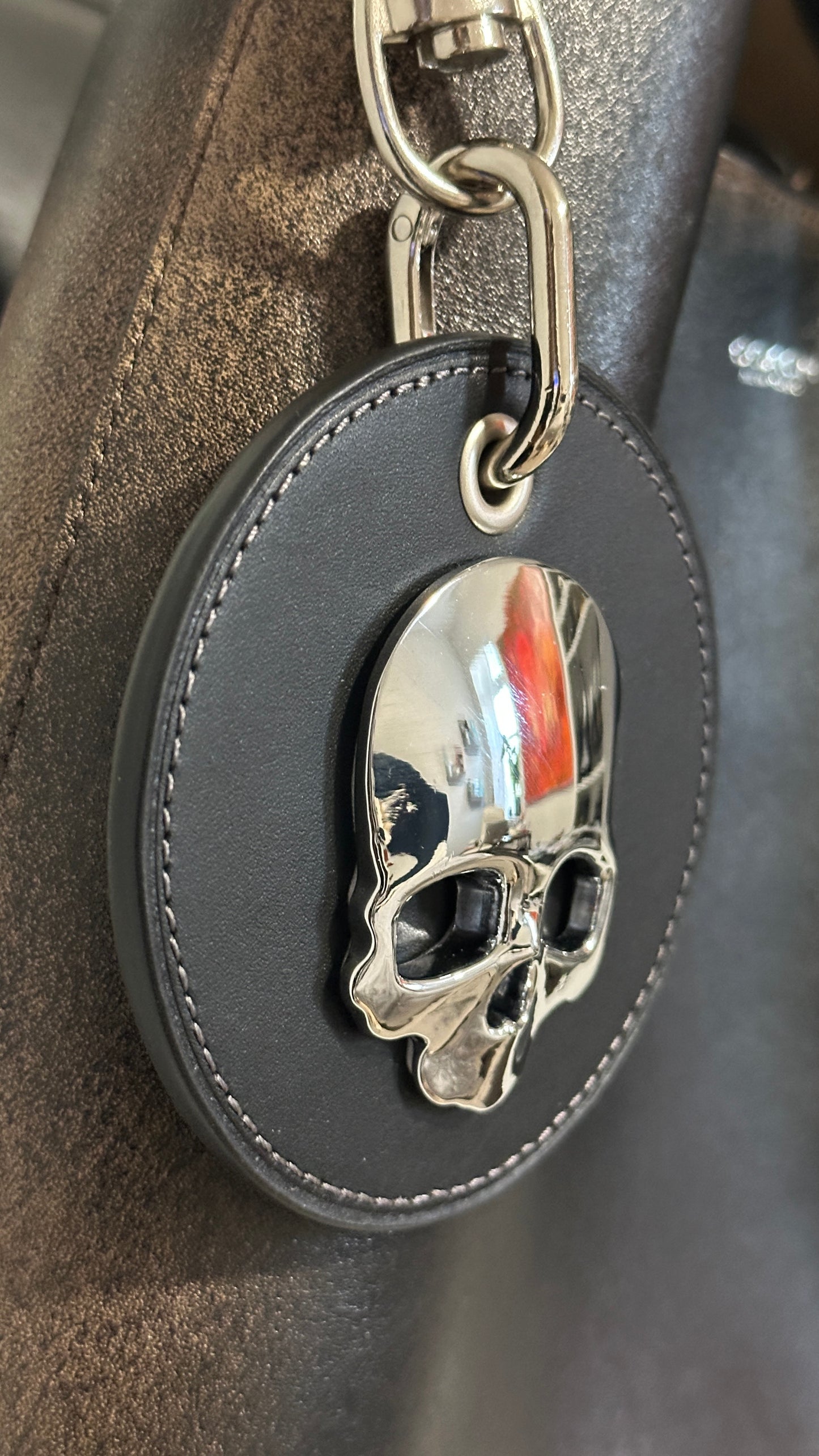 Repurposed Coach Leather Coaster Skull Bag Charm