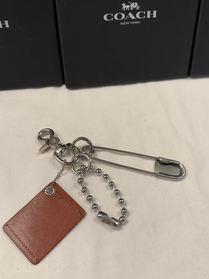Upcrafted Coach Storypatch Bag Charm Cluster – Repurposed Coach Creed Patch – XL Silver Tone Safety Pin – Feather Charm – One of a Kind