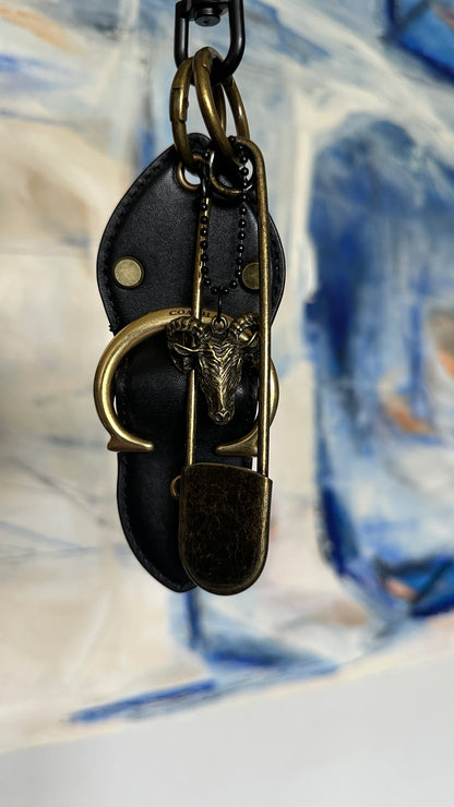 Repurposed Coach Beat Bag Clasp, Ram Head, and XL Safety Pin Bag Charm Cluster