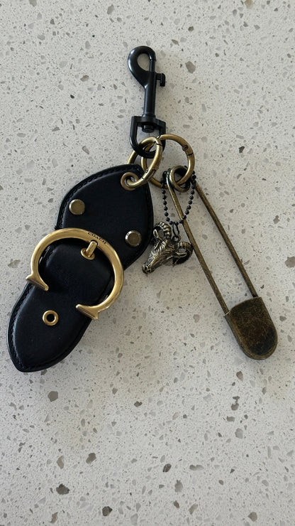 Repurposed Coach Beat Bag Clasp, Ram Head, and XL Safety Pin Bag Charm Cluster