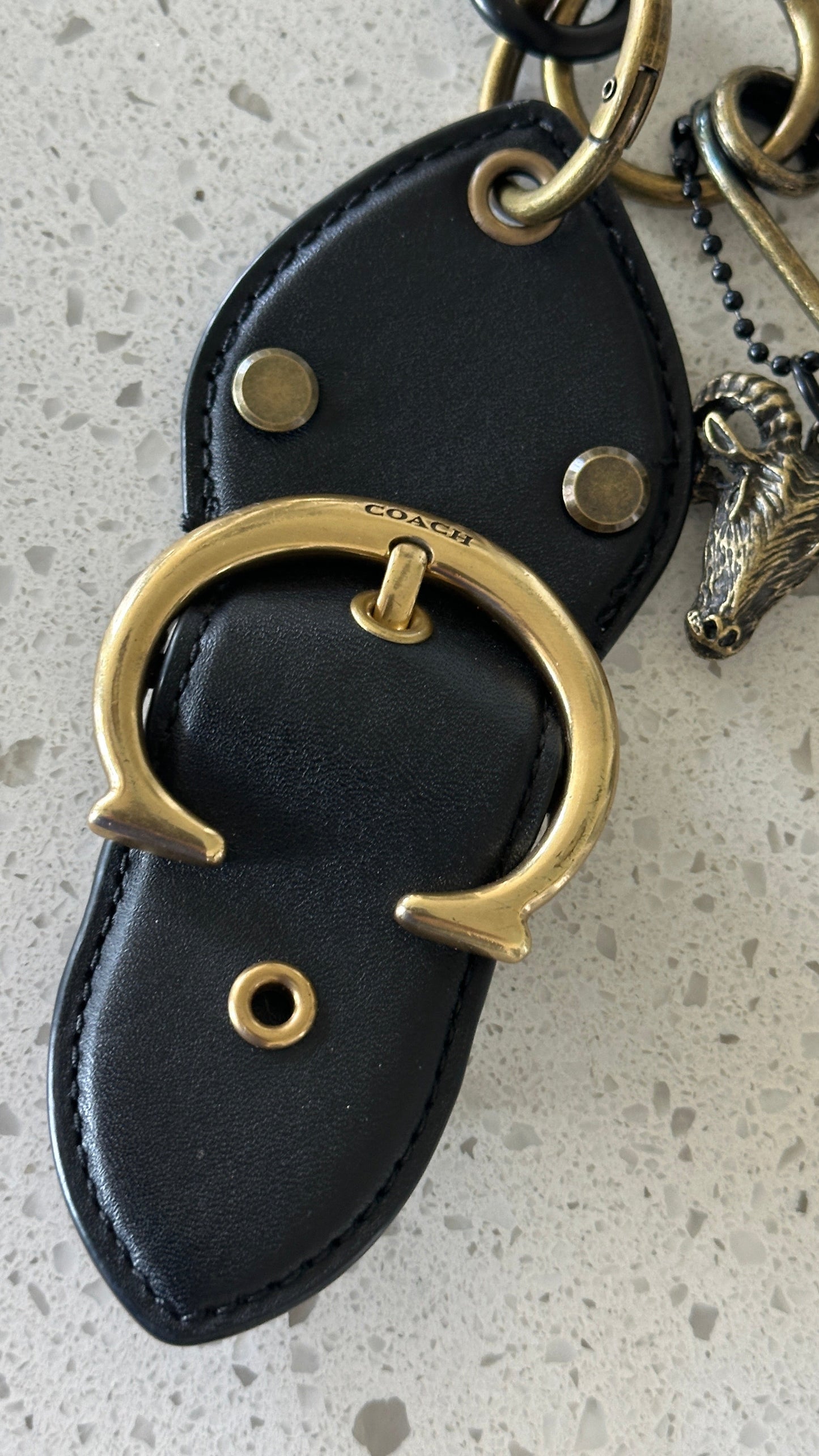 Repurposed Coach Beat Bag Clasp, Ram Head, and XL Safety Pin Bag Charm Cluster