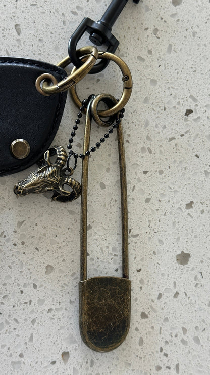 Repurposed Coach Beat Bag Clasp, Ram Head, and XL Safety Pin Bag Charm Cluster
